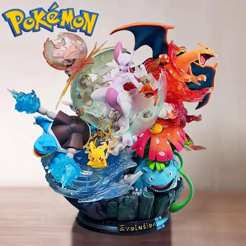 Pokemon Figure Large Size Mewtwo Salamence action figurine featuring Squirtle, Pikachu, and Charizard in a dynamic display.