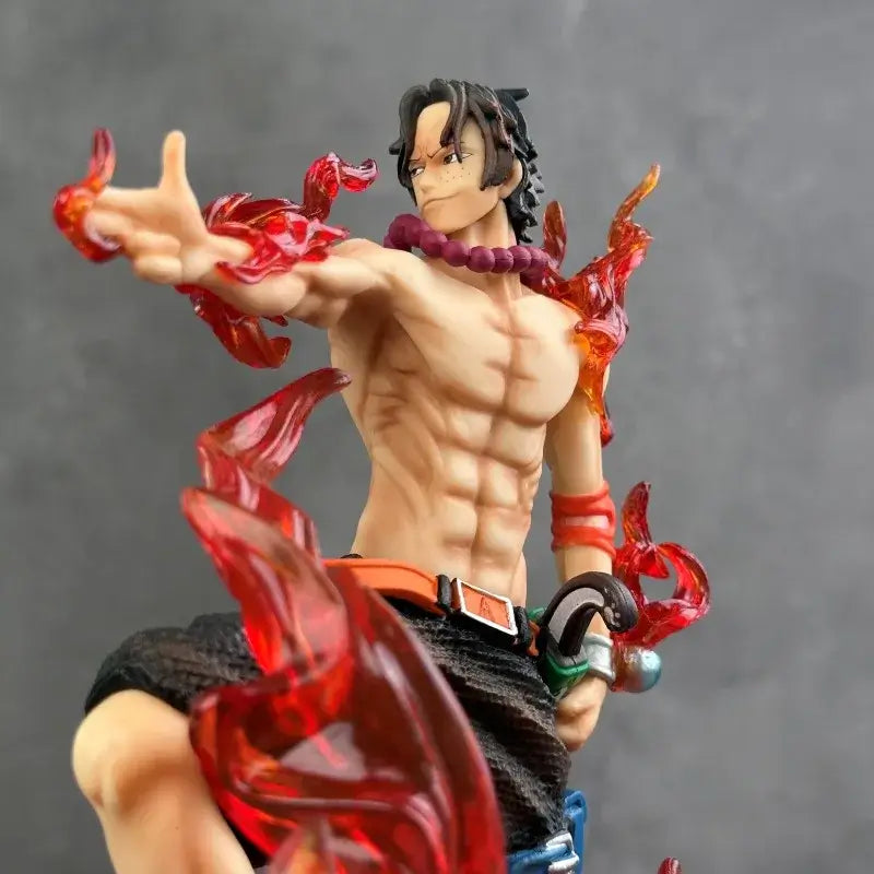 One Piece Fire arm Ace 30cm statue with fiery effects, showcasing detailed muscular features and expressive pose.