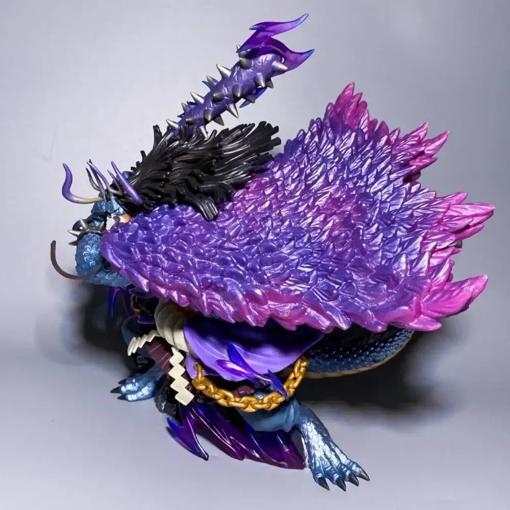 One Piece Kaido 30CM Anime Figure, detailed figure with purple and blue colors, dynamic pose showcasing impressive craftsmanship.