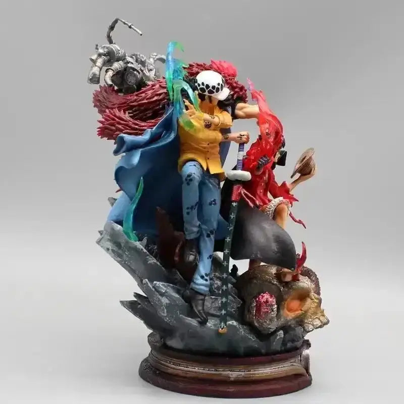 One Piece Kid Law Luffy Figure 22cm featuring detailed PVC craftsmanship of iconic characters.