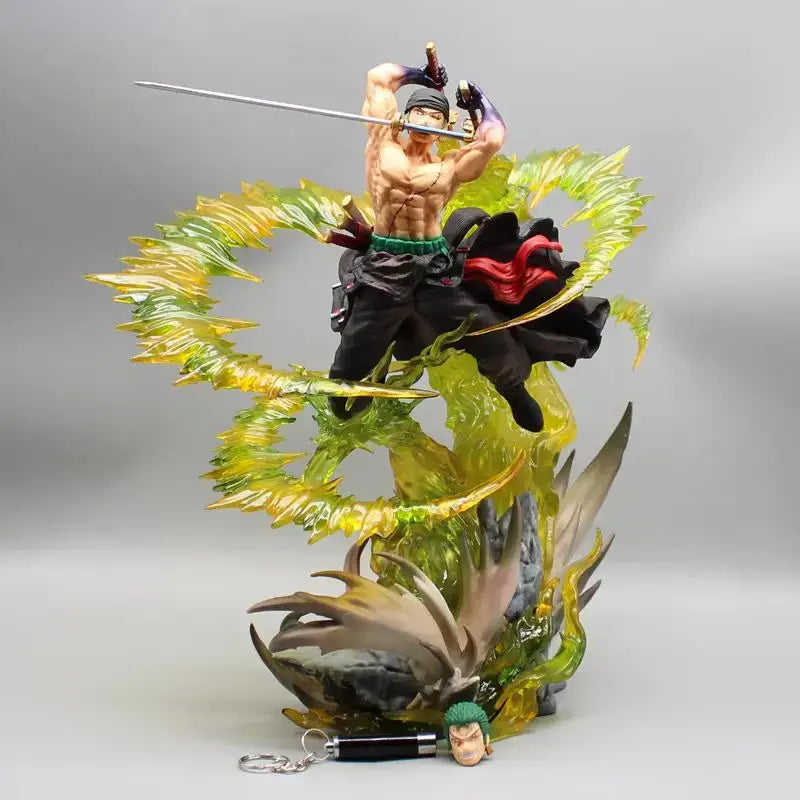 Anime One Piece 30cm Gk Battle Onijima War Figure Roronoa Zoro in dynamic pose with sword and vibrant base