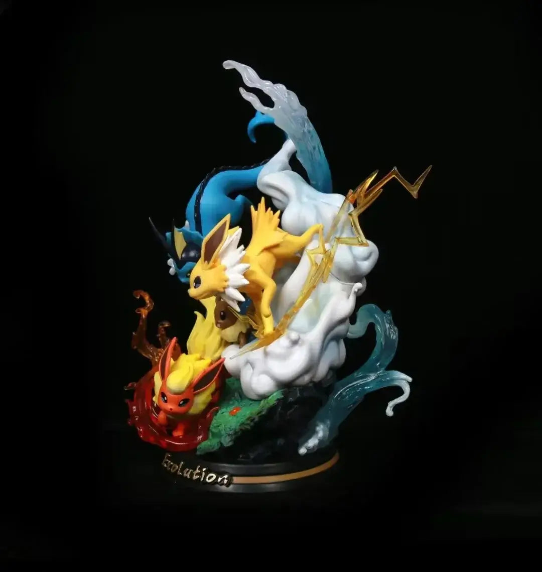 Kawaii Anime Pokemon Eevee evolution action figures statue featuring Flareon, Vaporeon, Jolteon in vibrant colors.