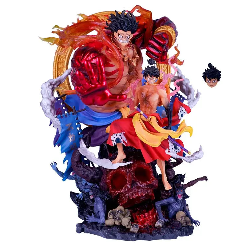 One Piece Wano Country Monkey D Luffy Gear Fourth 30cm action figure in dynamic pose with detailed base.