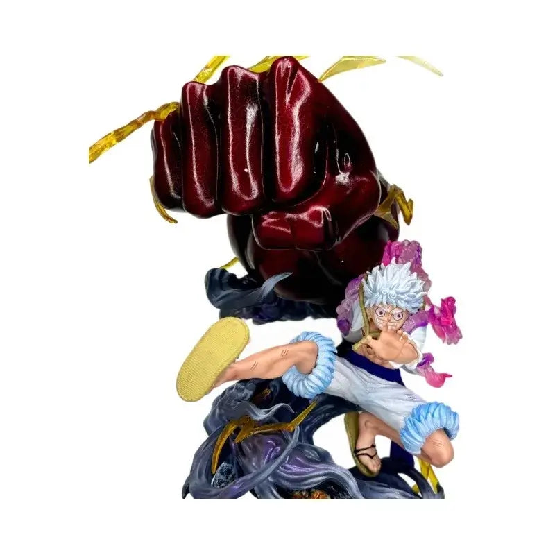 statua collezionabile One Piece Luffy Gear 5 in azione con il pugno esplosivo Nikalufei