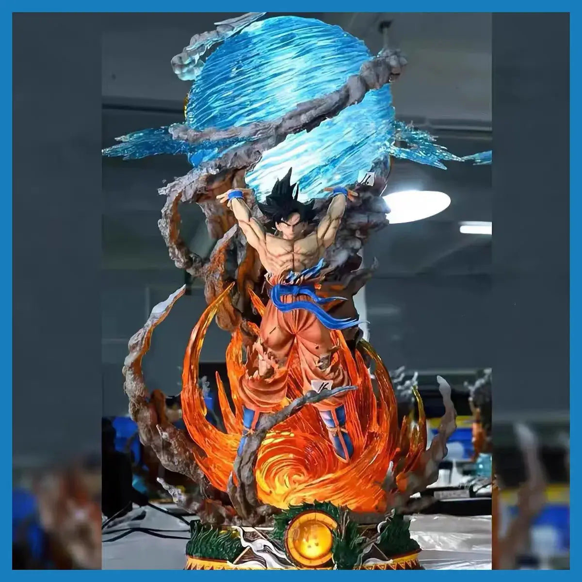 25cm Goku Dragon Ball PVC figure in dynamic pose with spirit bomb and vibrant colors against blue background.