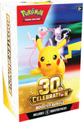 Pokémon TCG 30th Anniversary Booster Bundle packaging featuring Pikachu and iconic Pokémon characters.
