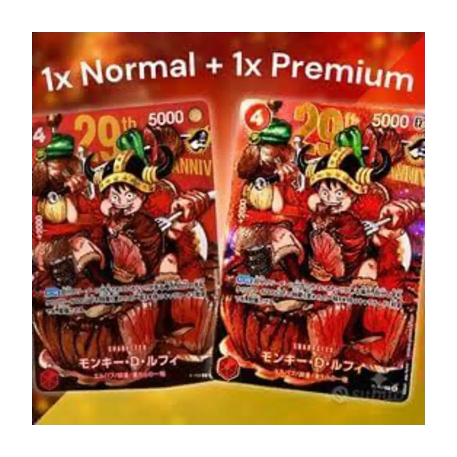 One Piece 29th Anniversary Promo Card con 1x Normal + 1x Premium.