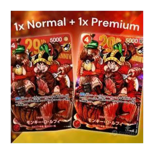 One Piece 29th Anniversary Promo Card con 1x Normal + 1x Premium.