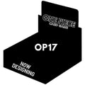 One Piece OP-17 ENG card game design featuring bold text and a sleek black background.