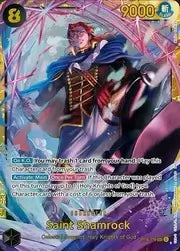 One Piece card game OP-18 booster box giapponese featuring Saint Shamrock character with 9000 power.