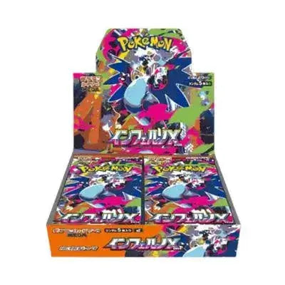Pokémon InfernoX M2 Japan booster box display with colorful graphics and M2 packs, perfect for collectors.